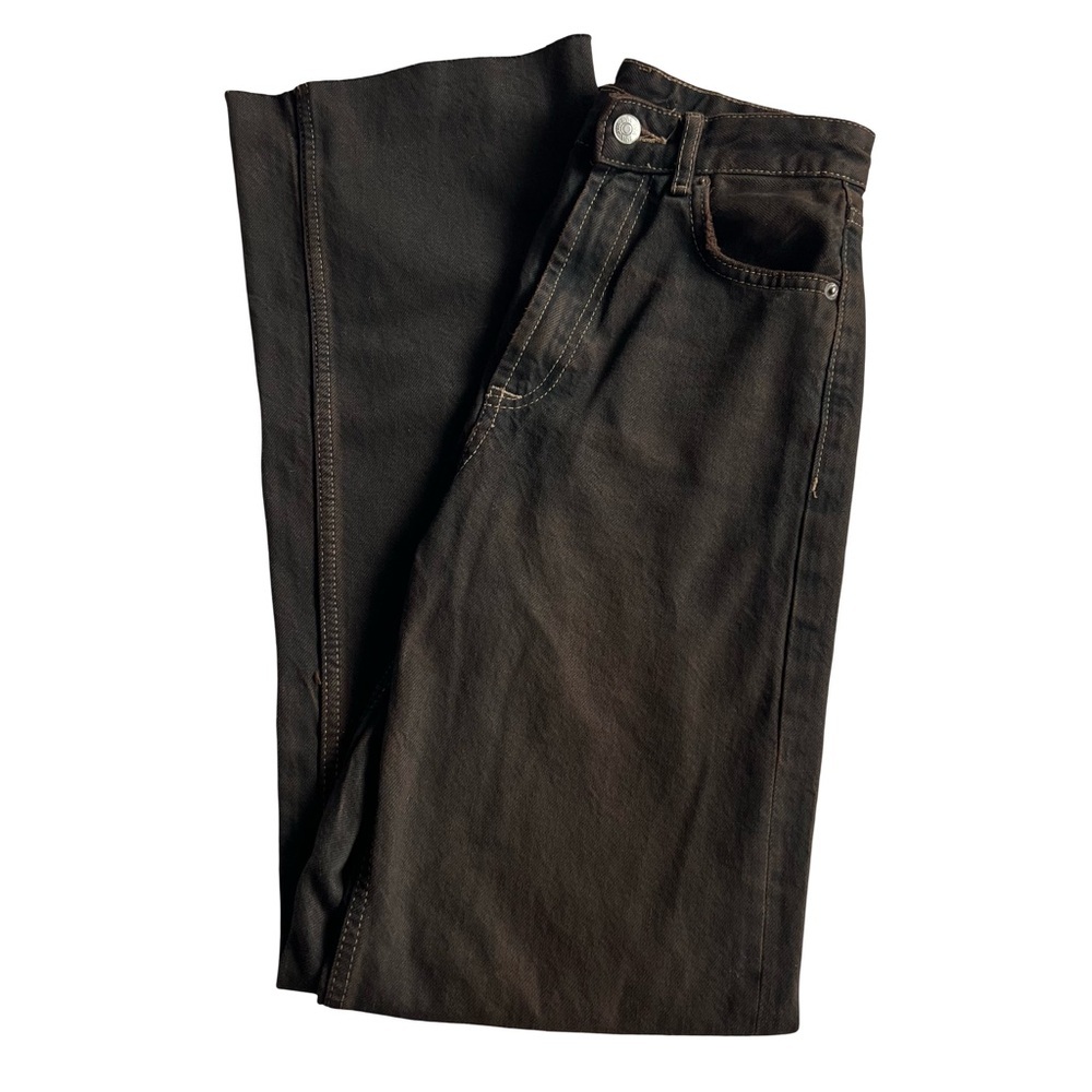 ZARA High Rise Cut Off Jeans Brown Straight Leg Denim Size 0 - Picture 6 of 8